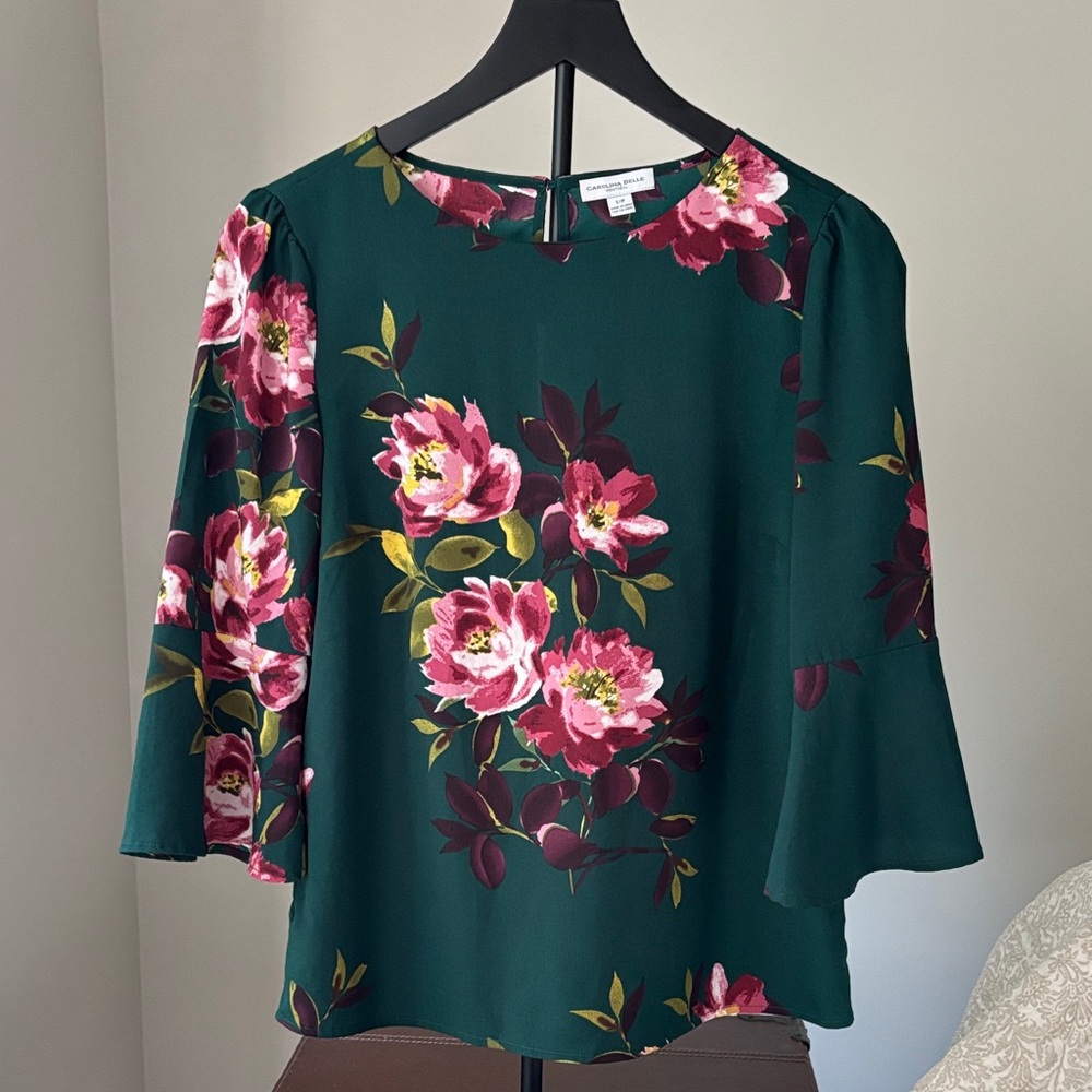 Carolina Belle Dark Green Floral Blouse